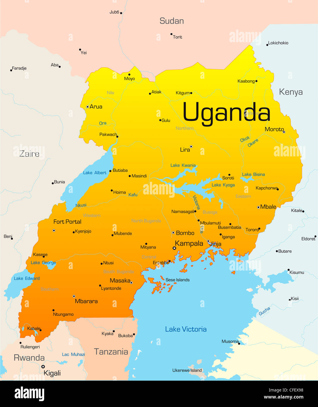 Abstract vector color map of Uganda country Stock Photo