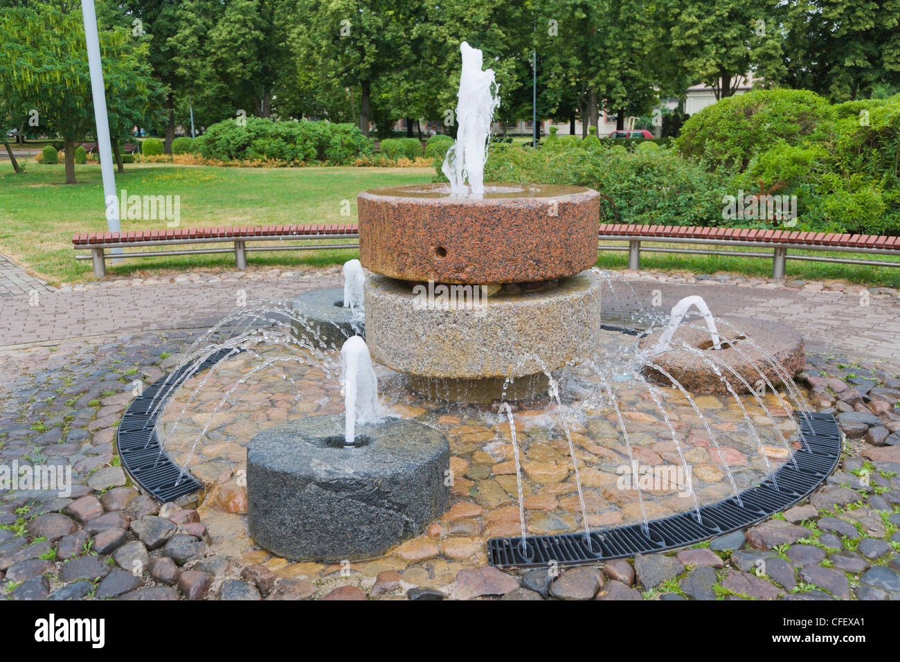 Fountain, Dzirnavu Laukums, Dzirnavu Square, Millsquare, Ventspils, Kurzeme, Latvia Stock Photo
