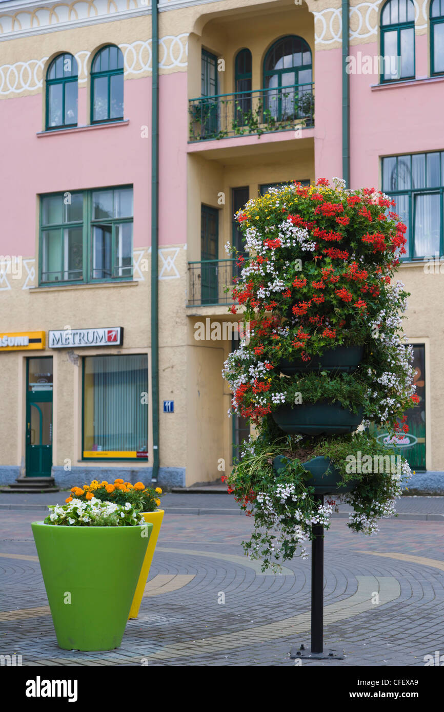 Flower pots, Kuldigas iela, Kuldigas Street, Ventspils, Kurzeme, Latvia Stock Photo