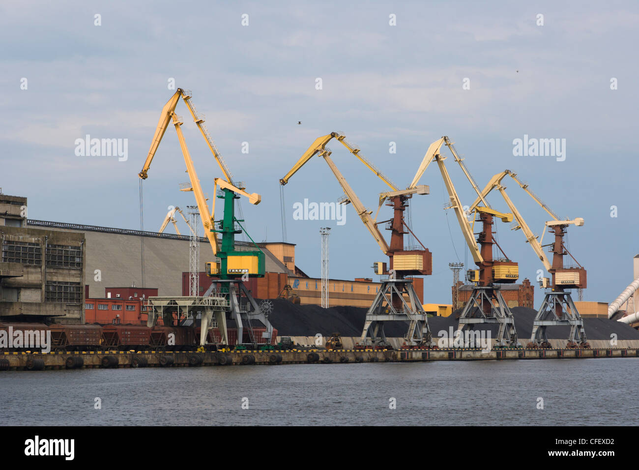 View of the port, Ostas Street Promenade,Coast of Warehouses, also known as Venta Embankment, Ventmala, Ventspils, Latvia Stock Photo