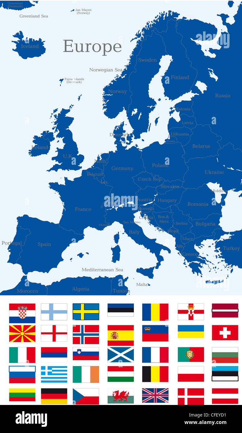 Abstract map of europe continent with countries flags Stock Photo - Alamy