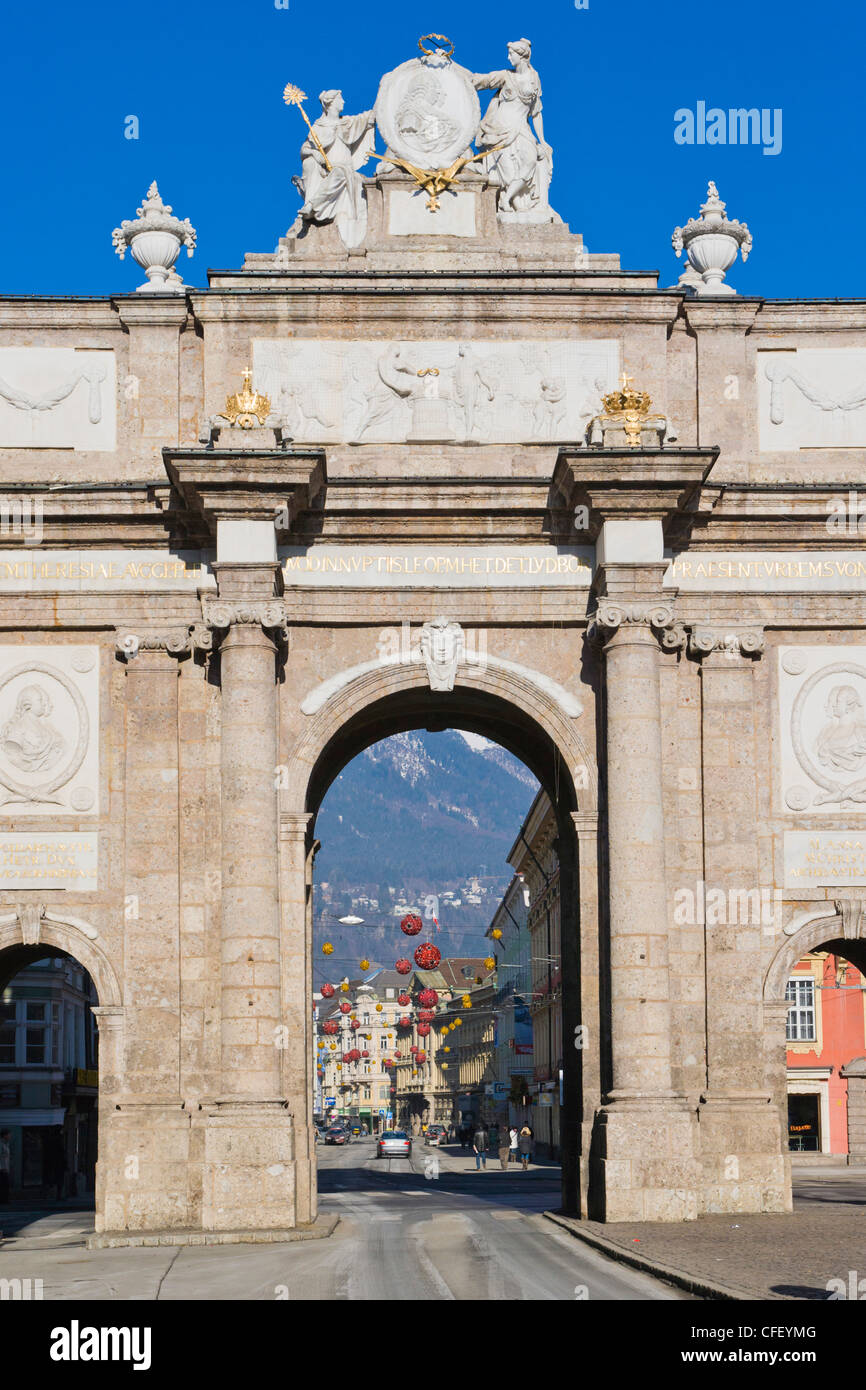 Triumphal Arch, Triumphpforte, Maria Theresien Strasse, Innsbruck, Tyrol, Austria Stock Photo