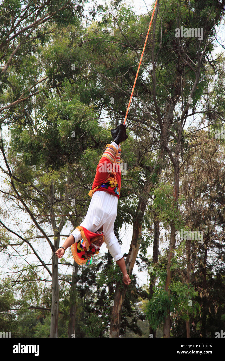 Voladores (flyers) performing ceremony, National Museum of Anthropology, Mexico City, Mexico, Stock Photo