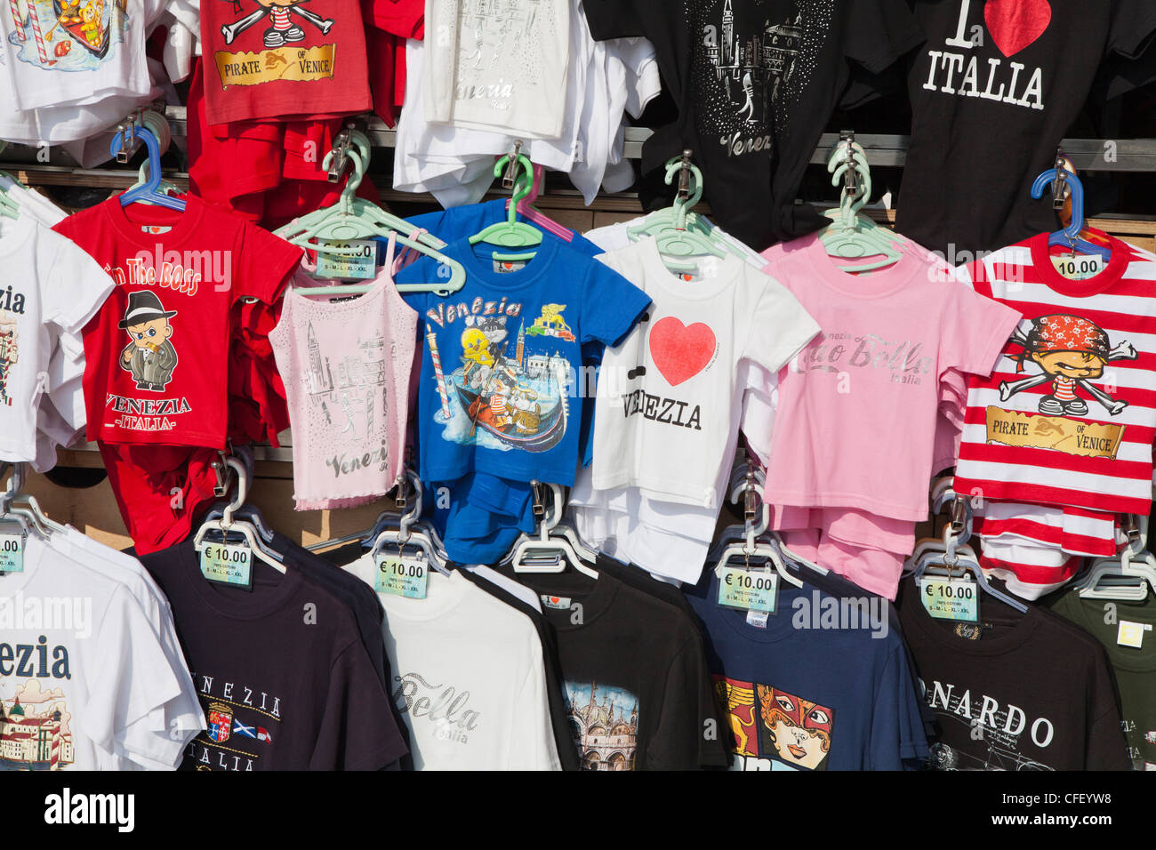 Souvenir tee shirts, St. Mark's Square, Venice, Veneto, Italy, Europe ...