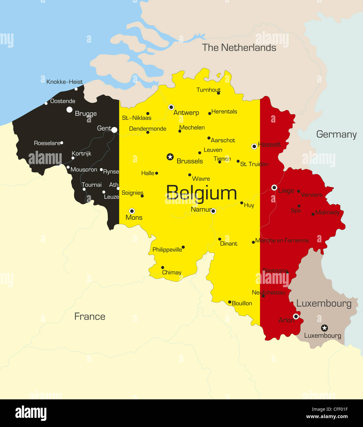 Abstract vector color map of Belgium country coloured by ...