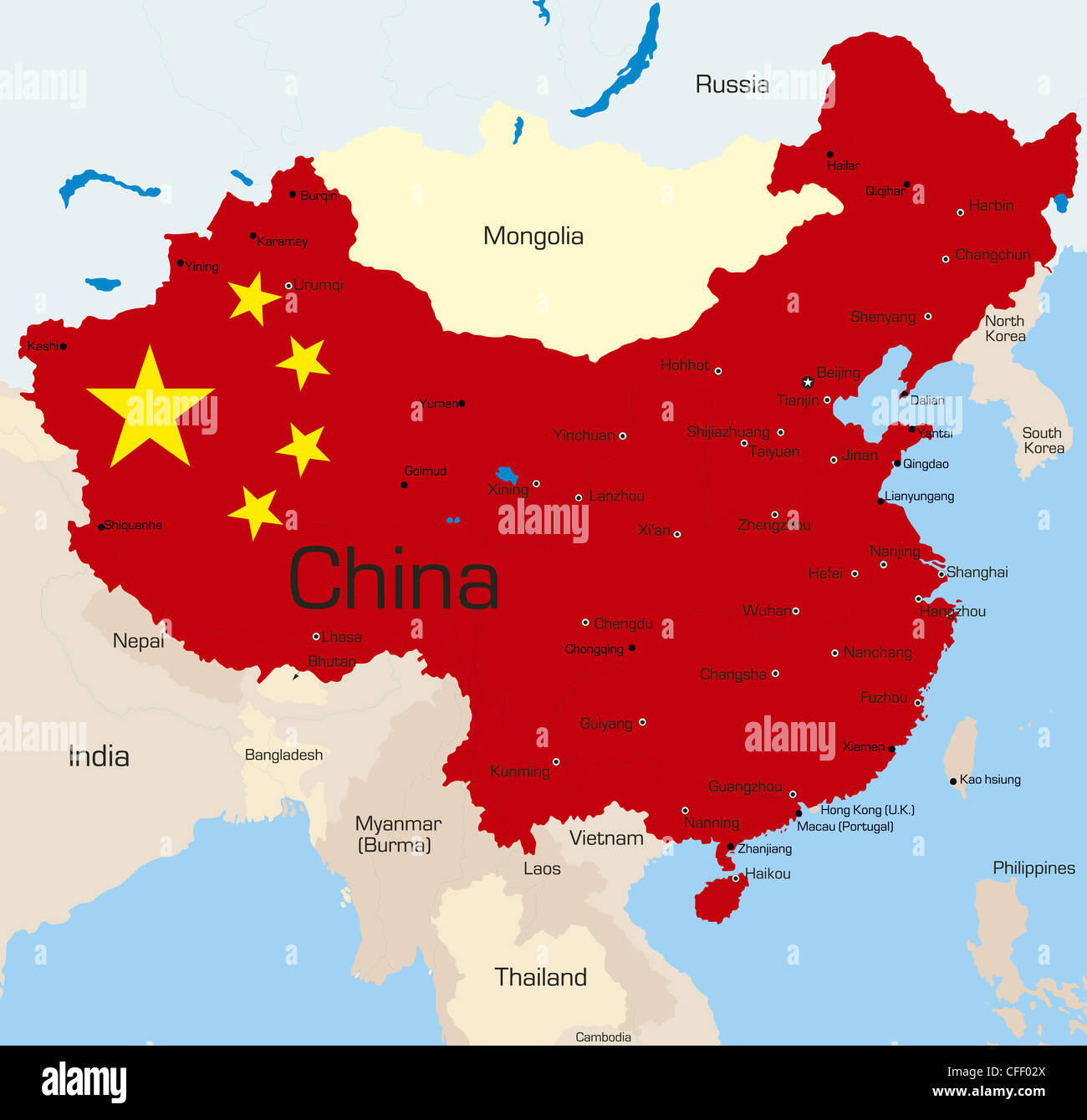 color map of china Abstract Vector Color Map Of China Country Coloured By National color map of china