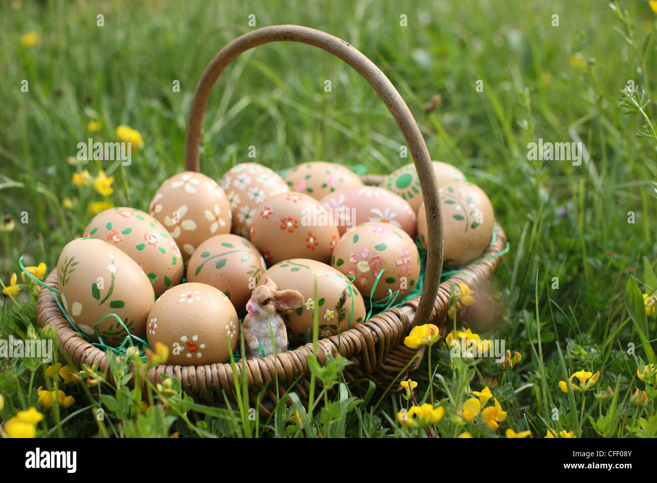 Easter eggs in a basket, Haute-Savoie, France, Europe Stock Photo