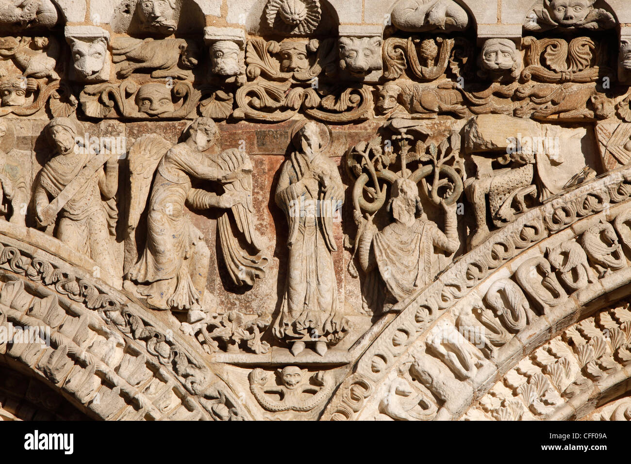 Sculptures on the western facade of Notre Dame la Grande church, Poitiers, Vienne, Poitou-Charentes, France, Europe Stock Photo