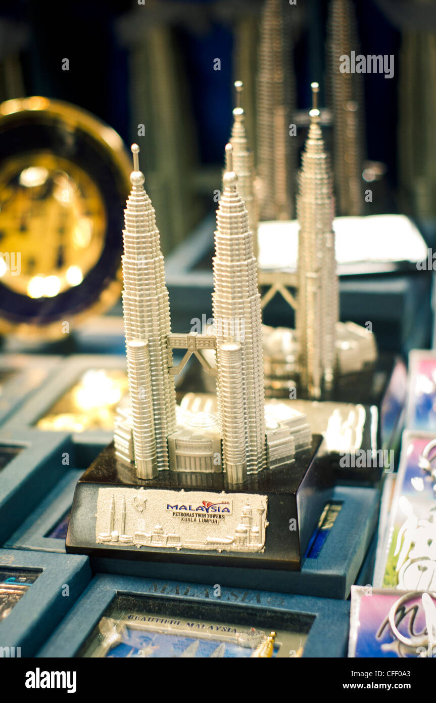 close up shot of malaysia twin towers souvenirs, icon of Malaysia. Stock Photo