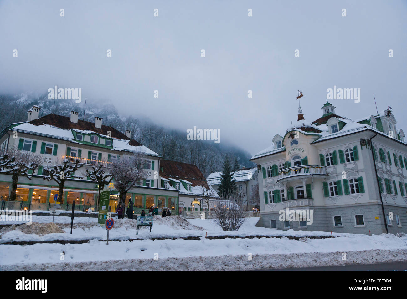 Jagerhaus, Alpseestrasse, Hohenschwangau village, Schwangau, Ostallgau, Bavaria, Germany, Winter Stock Photo