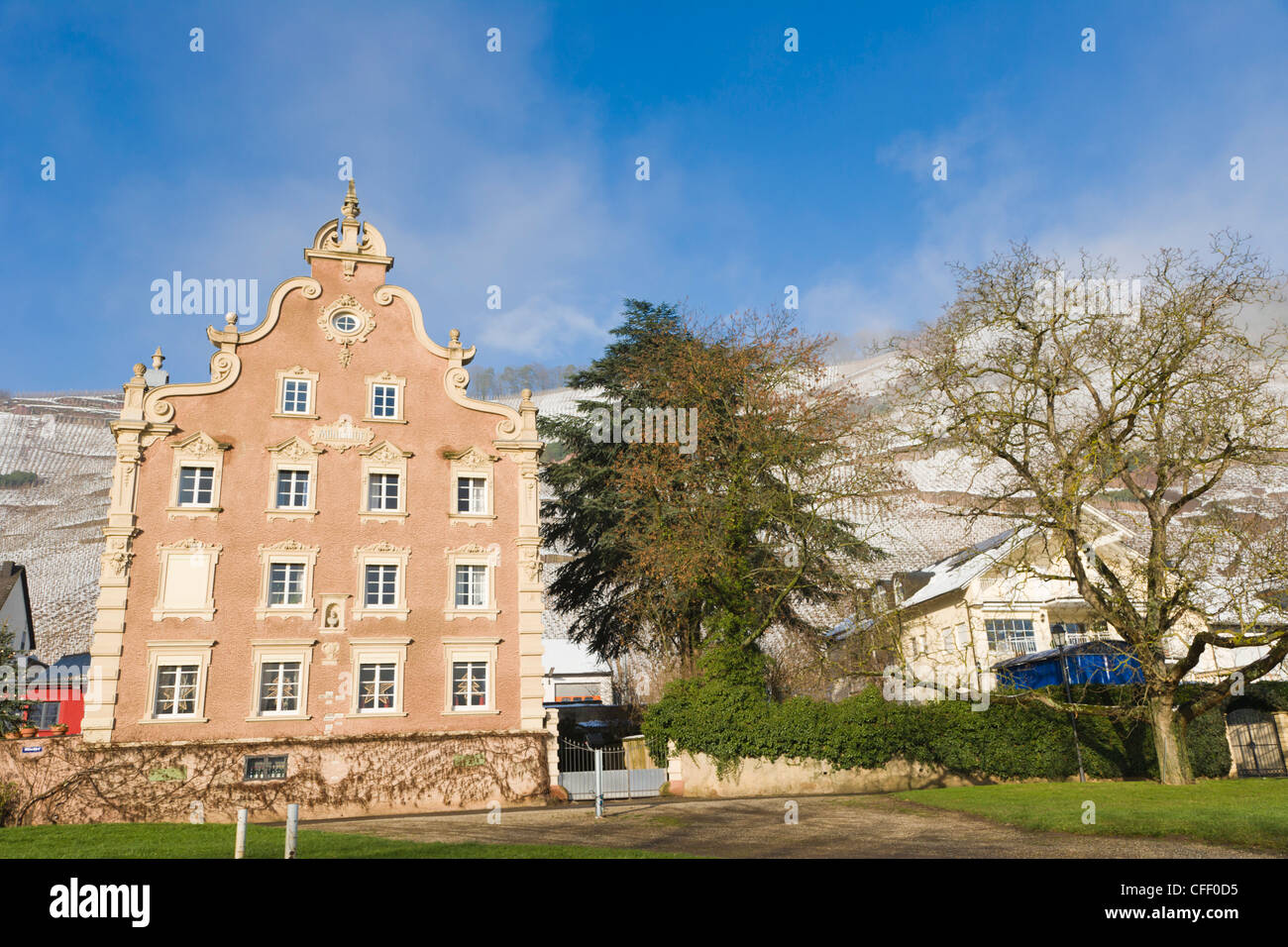 Urzig, Mosel, Moselle, Valley, Rhineland-Palatinate, Germany, Winter Stock Photo