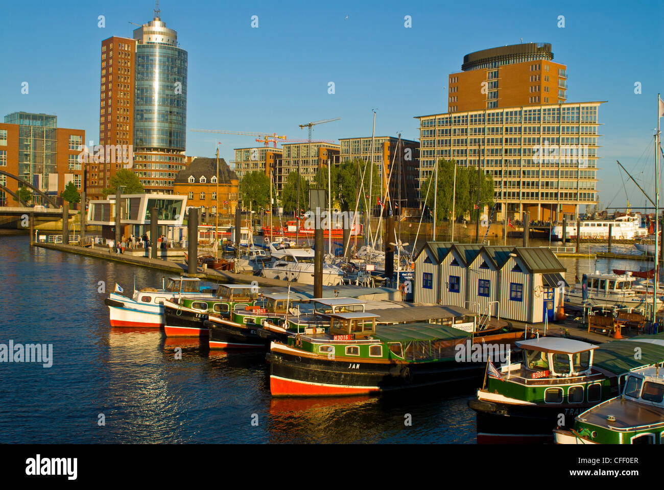Little boats in the habour in front of the Hamburg Speicherstadt, Hamburg, Germany, Europe Stock Photo