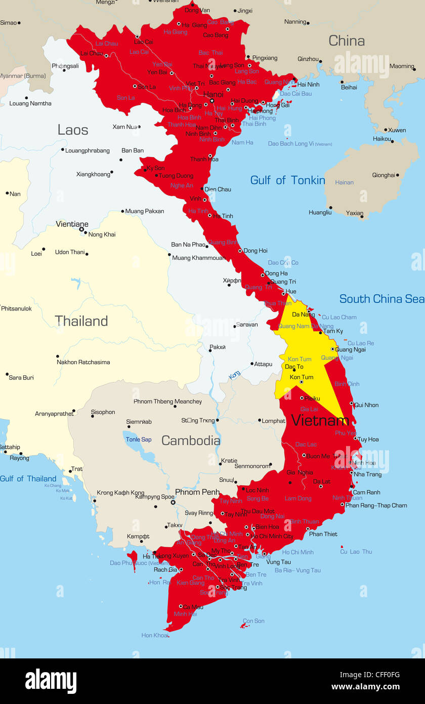 Vector map of Vietnam country colored by national flag Stock Photo