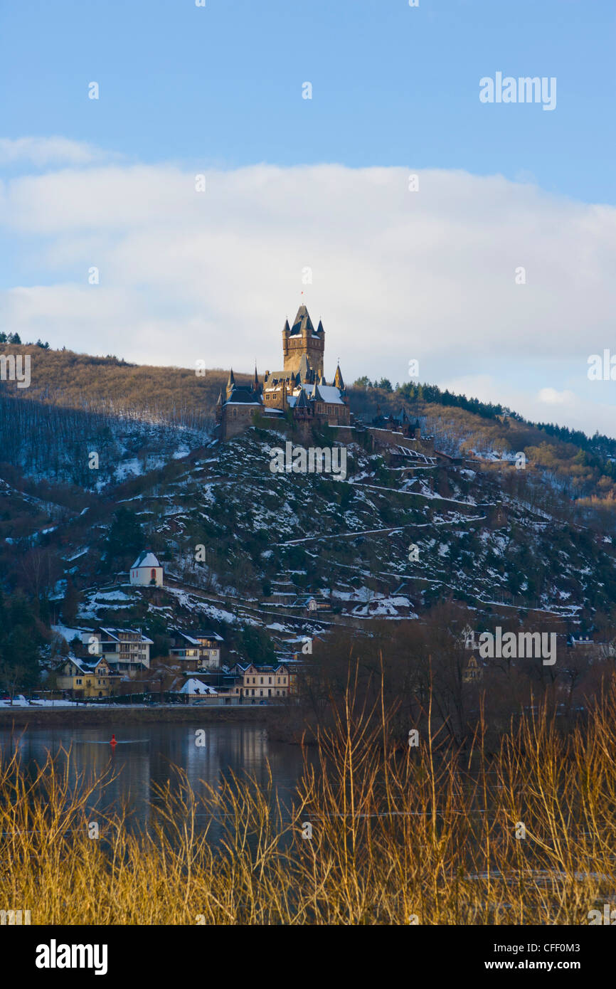 Reichsburg Cochem Castle, Cochem, Mosel, Moselle, Valley, Rhineland-Palatinate, Germany, Winter Stock Photo