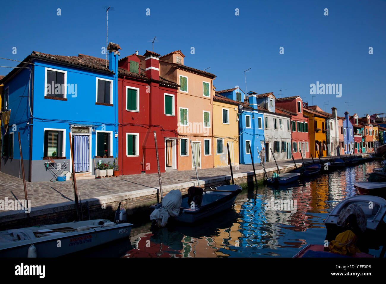 Colorful buildings at Burano Island, Venice lagoon, Venice, UNESCO World Heritage Site, Veneto, Italy, Europe Stock Photo