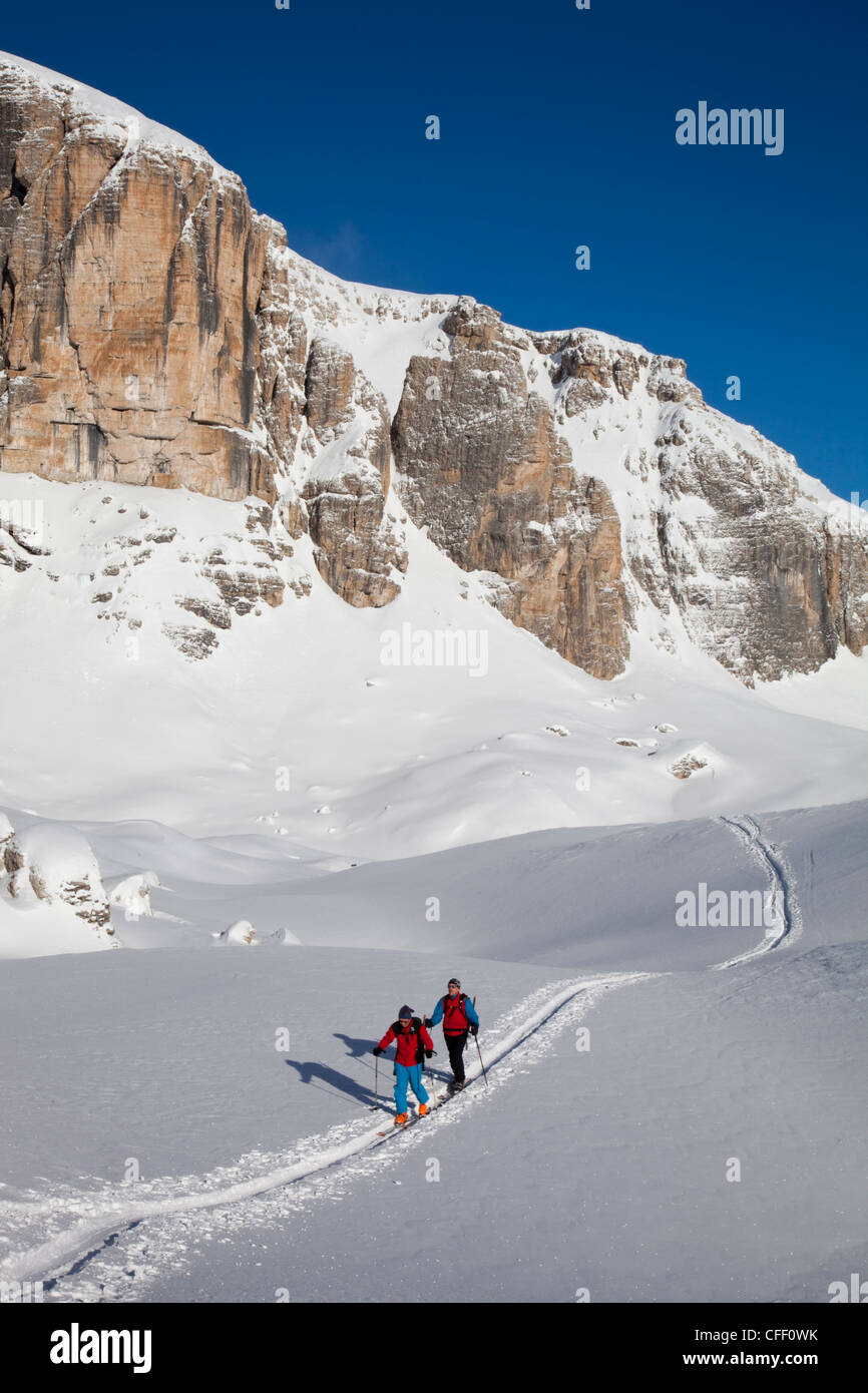 Ski touring, ski mountaineering in the Dolomites, Piz Boe, eastern Alps, Bolzano, South Tyrol, Italy, Europe Stock Photo