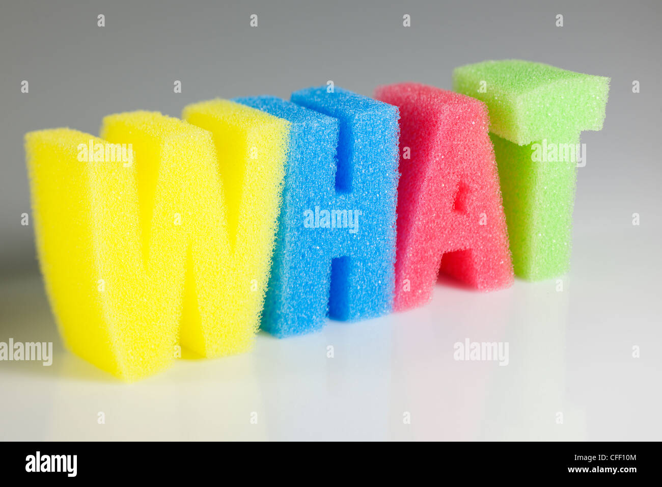 What spelled out in coloured sponge letters Stock Photo