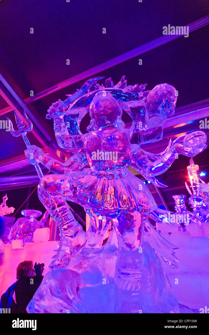 Snow and Ice sculpture festival, Around the world in snow and ice, Bruges, Brugge, West Flanders, Flemish Region, Belgium Stock Photo