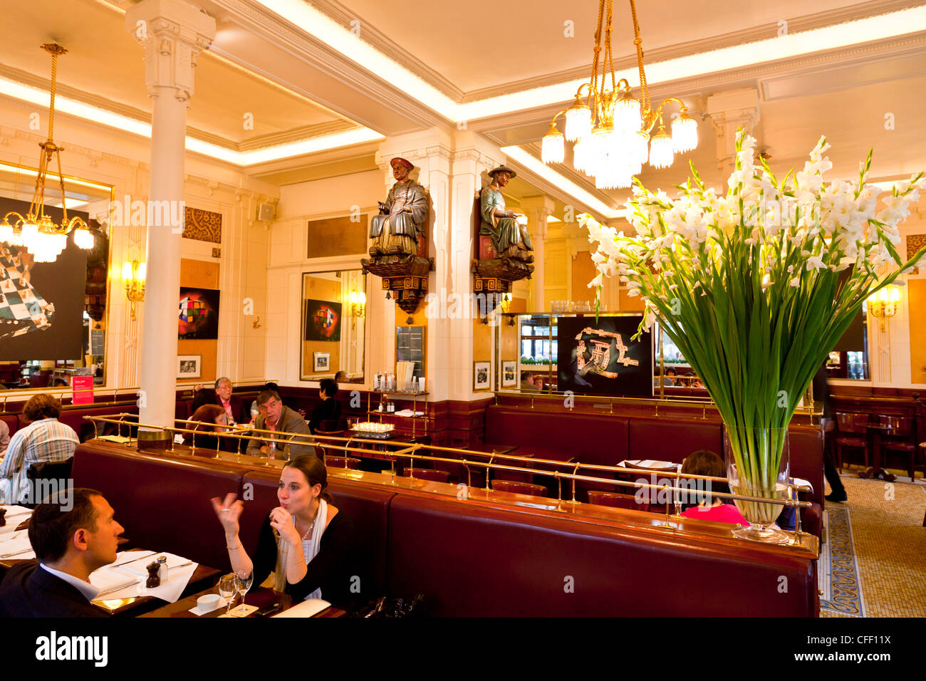 Interior of Les Deux Magots Cafe, Saint-Germain-des-Pres, Left Bank, Paris, France, Europe Stock Photo