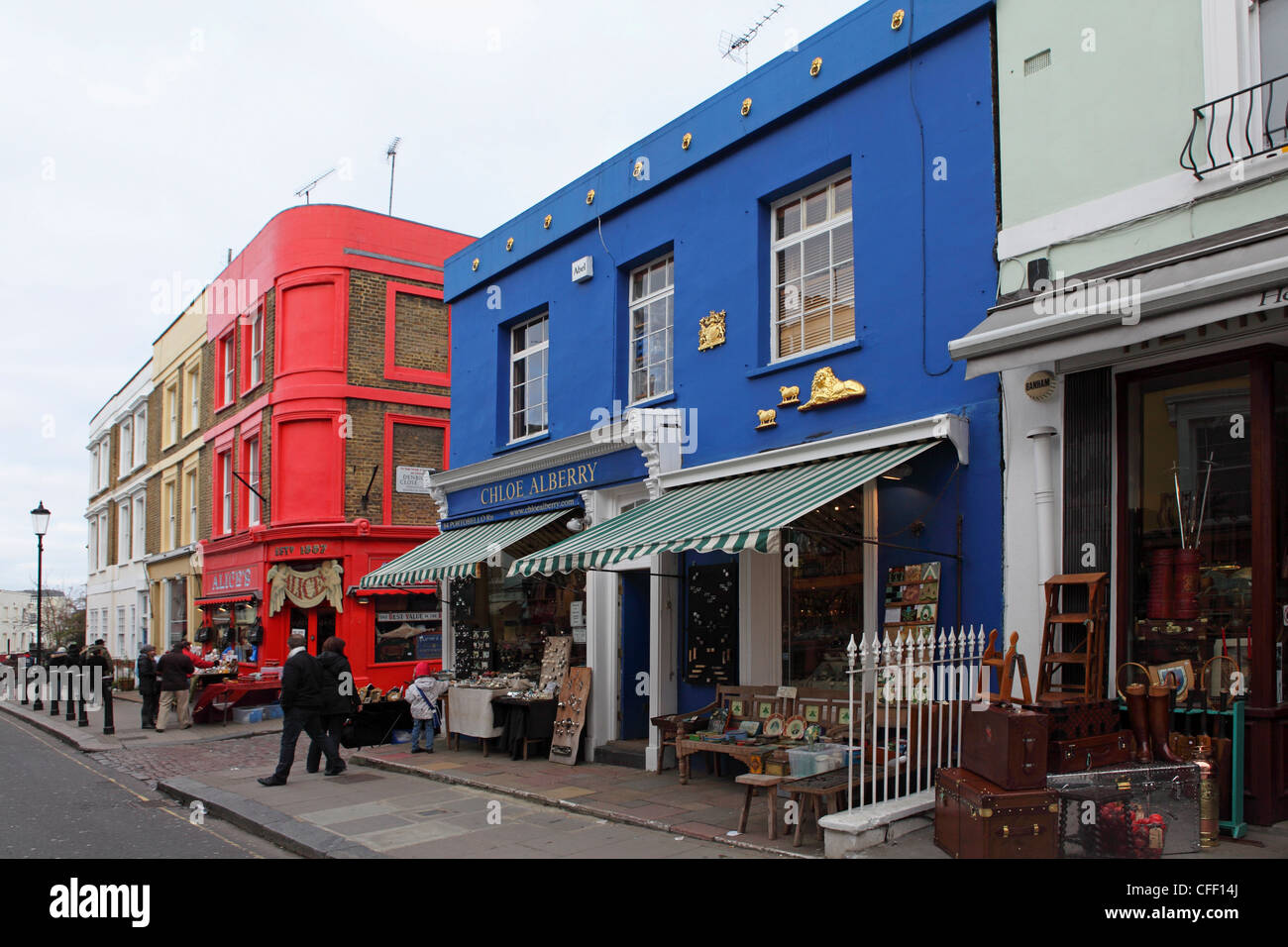 Colourful shops in Portobello Road, famed for its market, Notting Hill , London, England, United Kingdom, Europe Stock Photo
