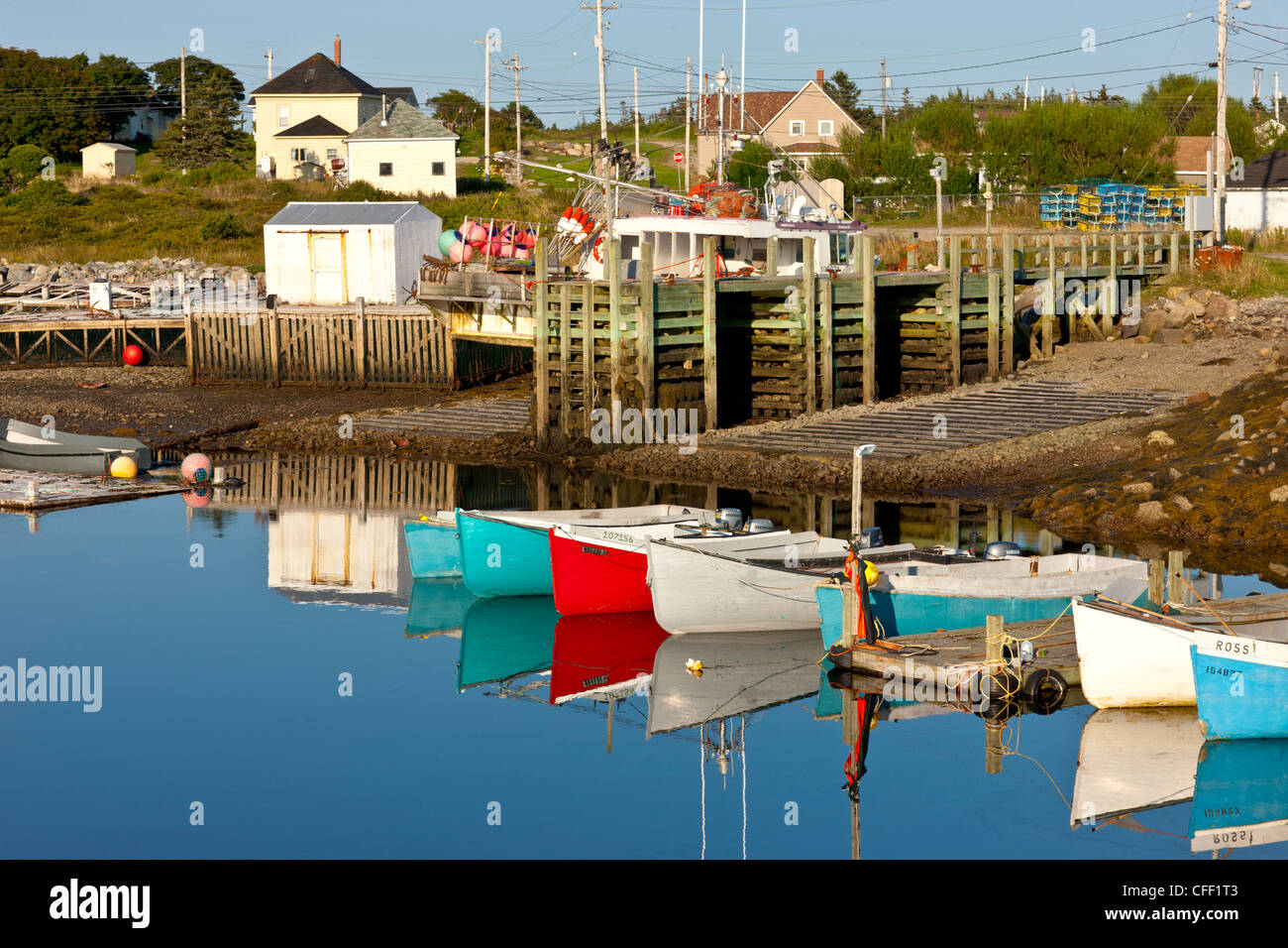 Dories tied up at Woods Harbour, Nova Scotia, Canada Stock Photo Alamy
