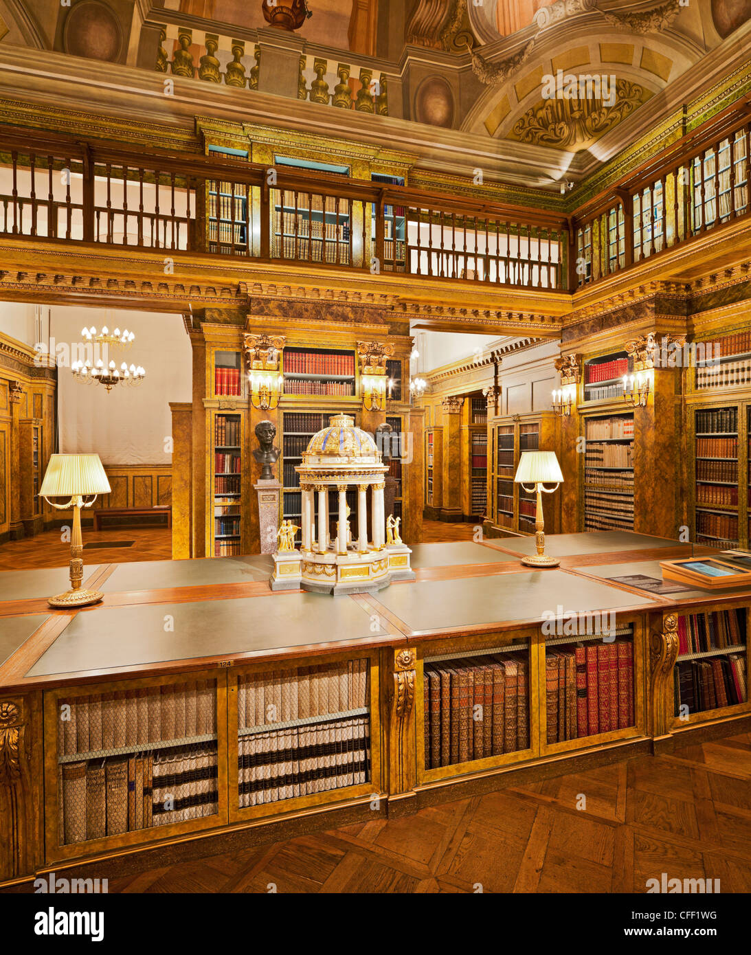 Deserted library at Palais Liechtenstein, 9. Bezirk, Alsergrund, Vienna, Austria, Europe Stock Photo