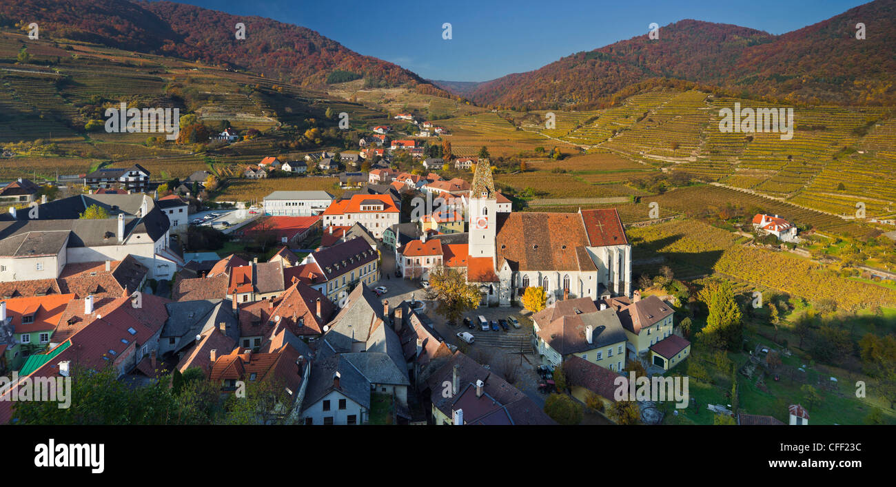The village Spitz an der Donau in front of vineyards, Wachau, Lower Austria, Austria, Europe Stock Photo