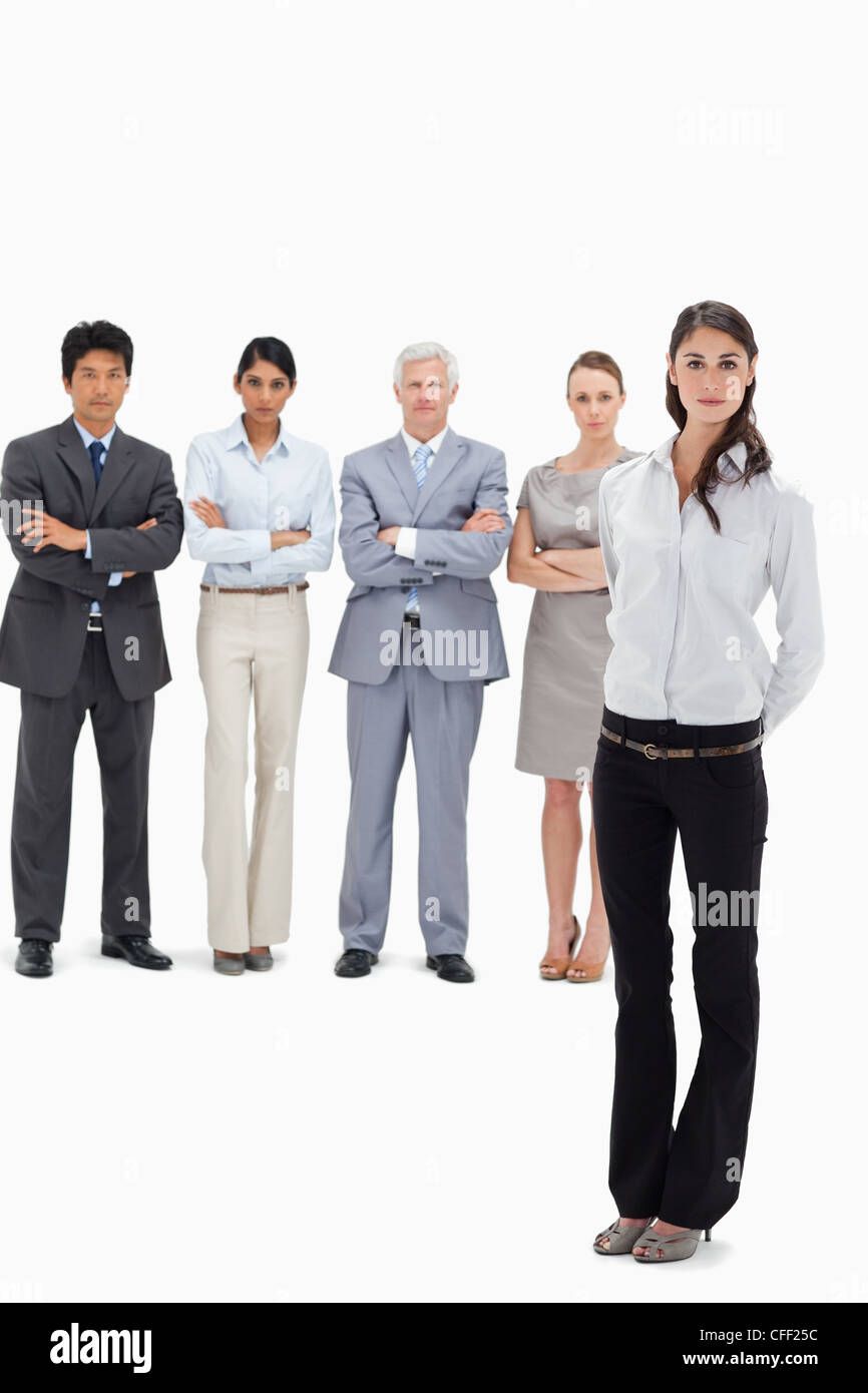 Business team with a woman's hands behind her back Stock Photo