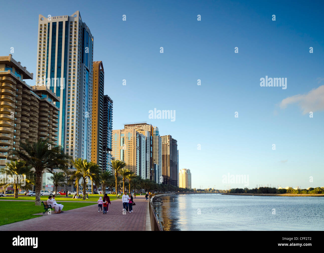 Buheirah Corniche,Khalid Lagoon, Sharjah, United Arab Emirates, Middle East Stock Photo