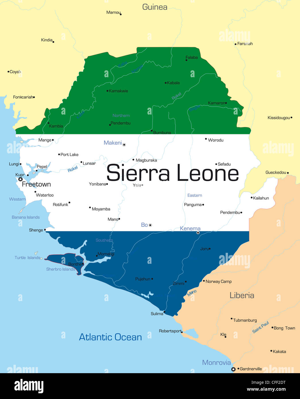Abstract vector color map of Sierra Leone country colored by national