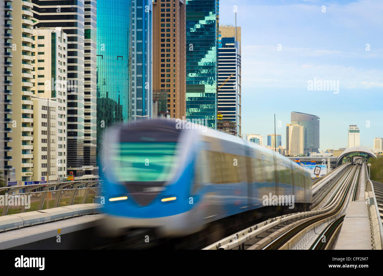World Trade Centre Metro Station from Emirates Towers Metro Station, Dubai, United Arab Emirates, Middle East Stock Photo