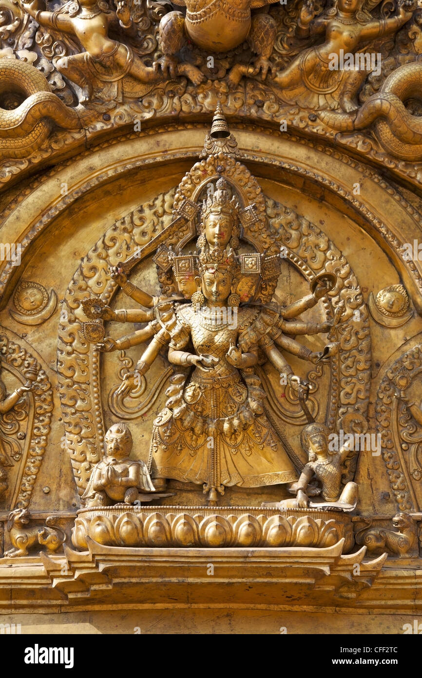 Patron goddess, Taleju, Sun Dhoka, the Royal Palace (Lu Dhawka), Durbar Square, Bhaktapur, Kathmandu Valley, Nepal Stock Photo