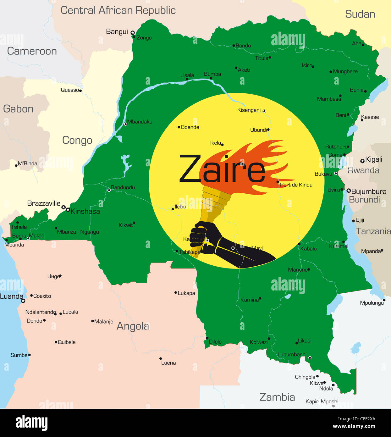 Zaire Flag Map