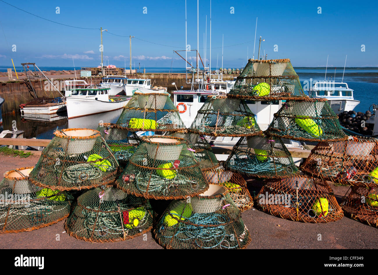 Crab traps, Nine Mile Creek Wharf, Prince Edward Island, Canada Stock ...