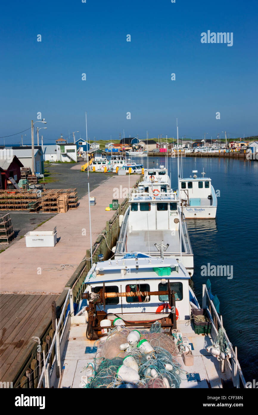 Fishing boats tied up at wharf, North Lake Harbour, Prince Edward Island, Canada Stock Photo