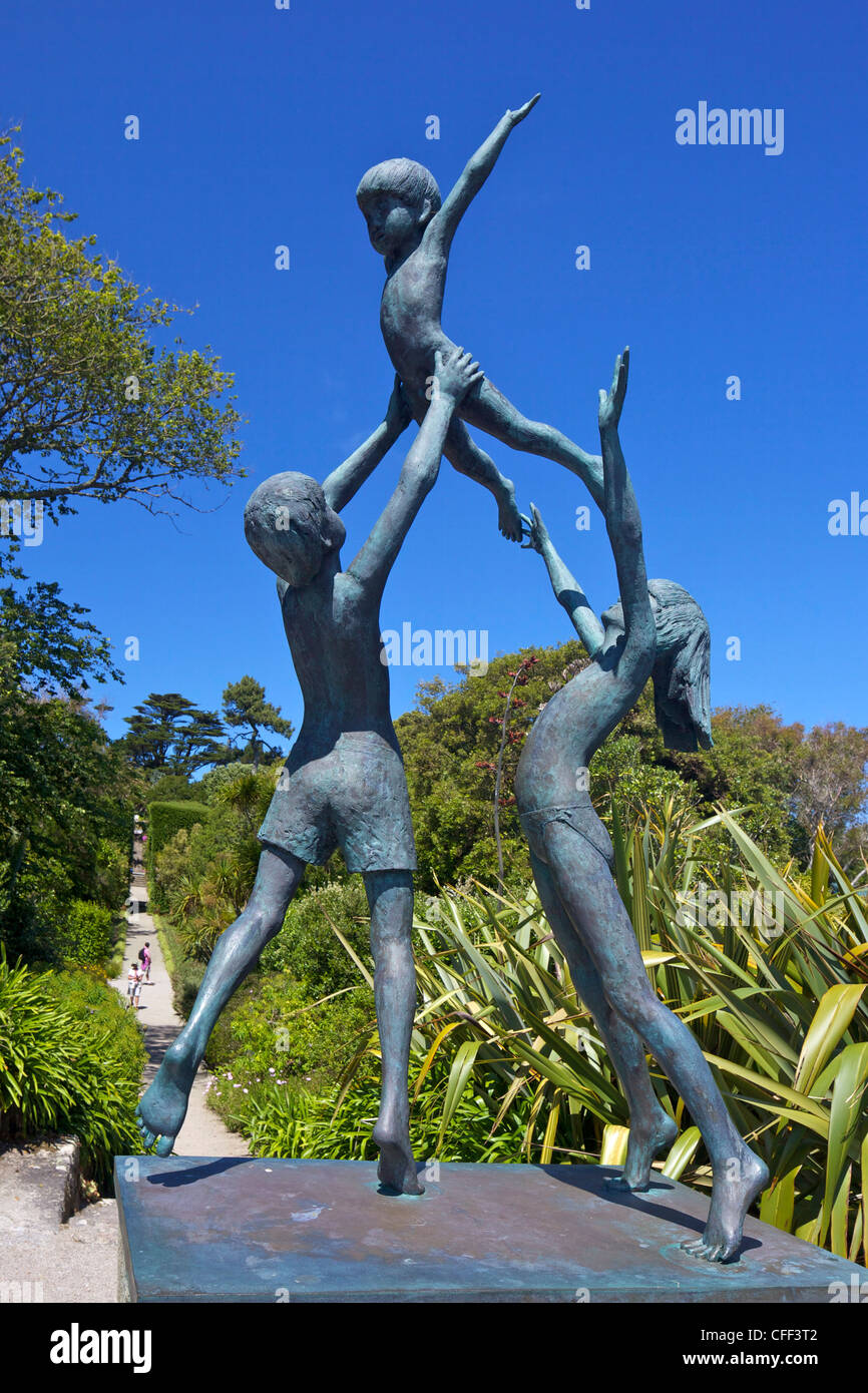 Tresco Children sculpture by David Wynne, in the sub-tropical gardens, Island of Tresco, Isles of Scilly, England, UK Stock Photo