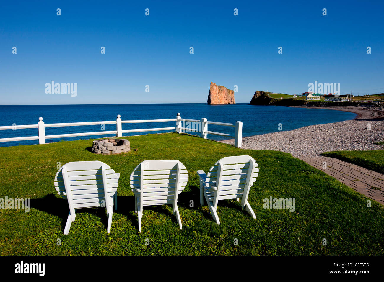 Lawn chairs, Perce, Gaspé Penninsula, Quebec, Canada Stock Photo Alamy