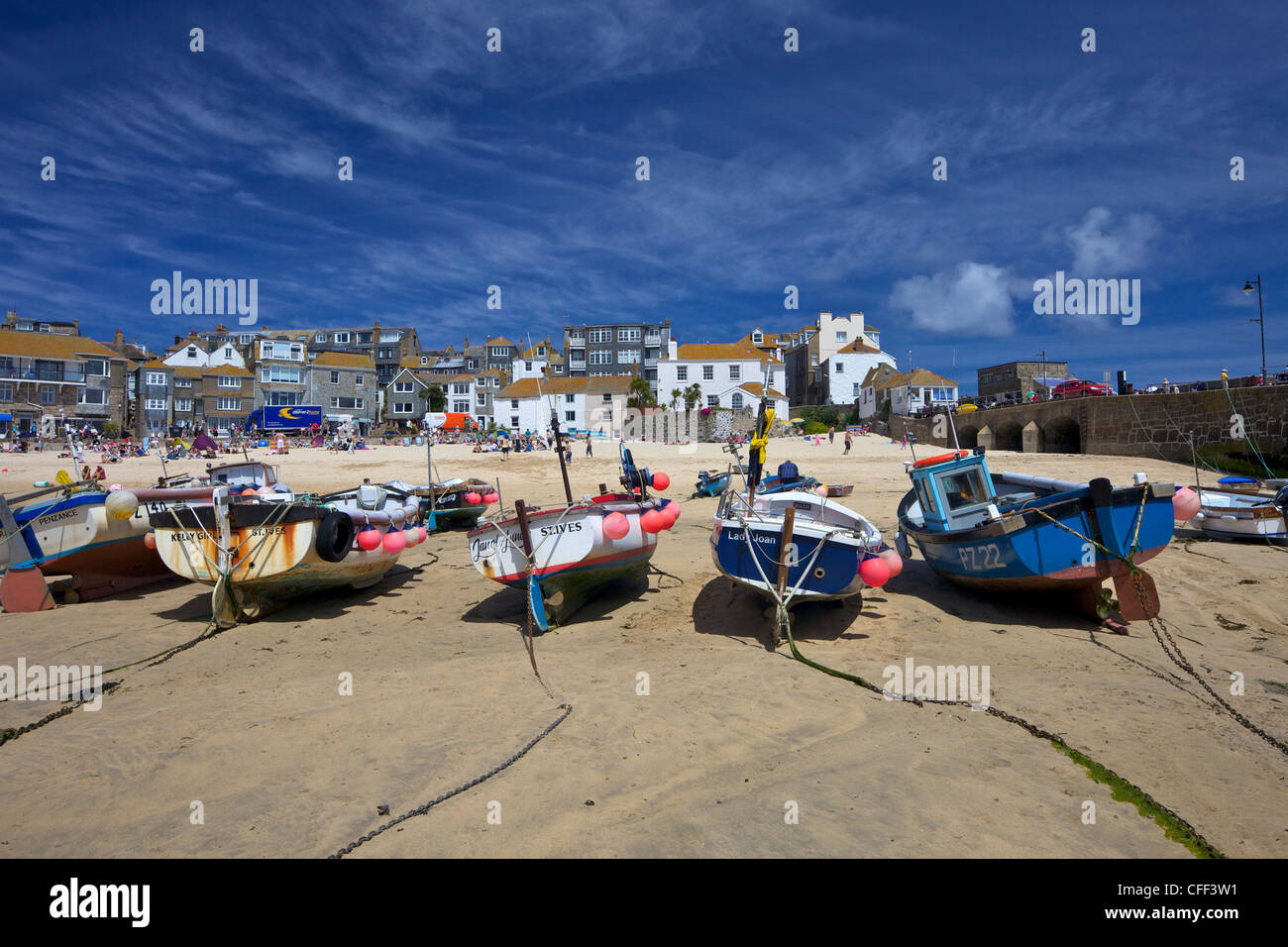 Fishing boats in the old harbour, St. Ives, Cornwall, England, United Kingdom, Europe Stock Photo