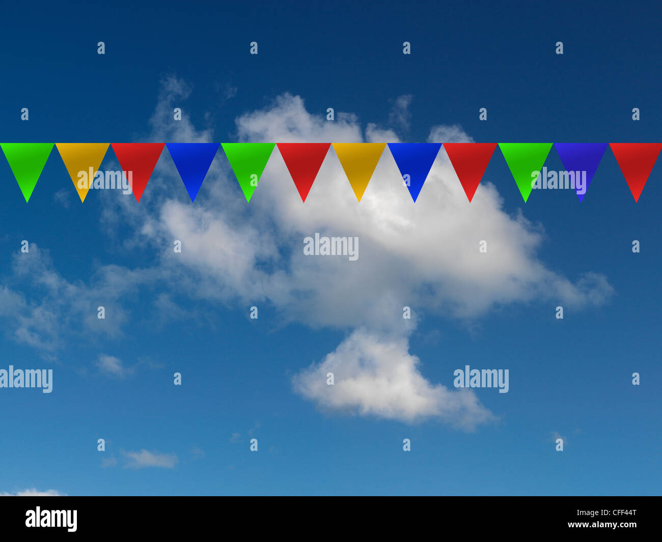 Bunting flags isolated against a blue sky Stock Photo - Alamy