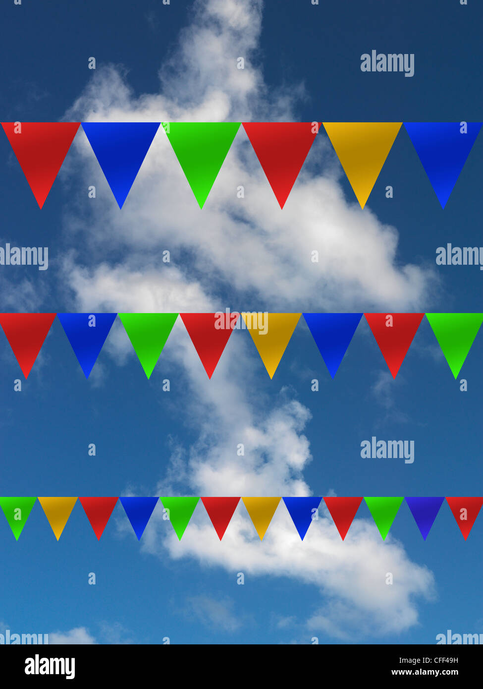 Bunting flags isolated against a blue sky Stock Photo - Alamy