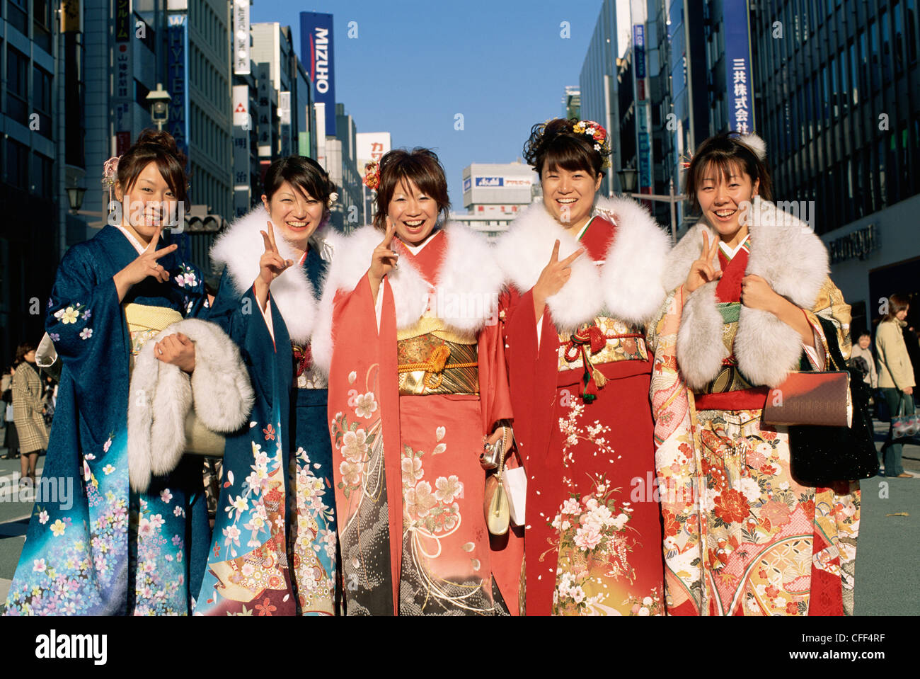 Japan, Tokyo, Ginza, Young Ladies Wearing Kimono during the New Year Stock  Photo - Alamy
