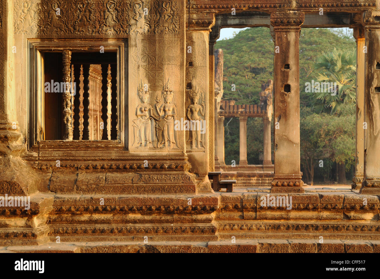 Apsara and windows in the upper flor, Angkor Vat, Angkor, Cambodia, Asia Stock Photo