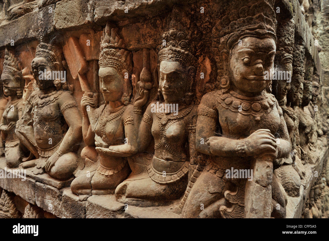 Relief, the terrace of the leper king at Bayon temple, Angkor Thom, Angkor, Cambodia, Asia Stock Photo