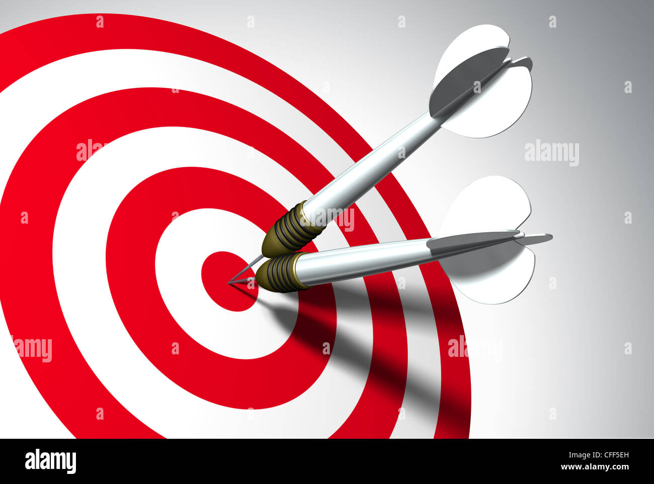 Two arrows on red target - business concept Stock Photo - Alamy