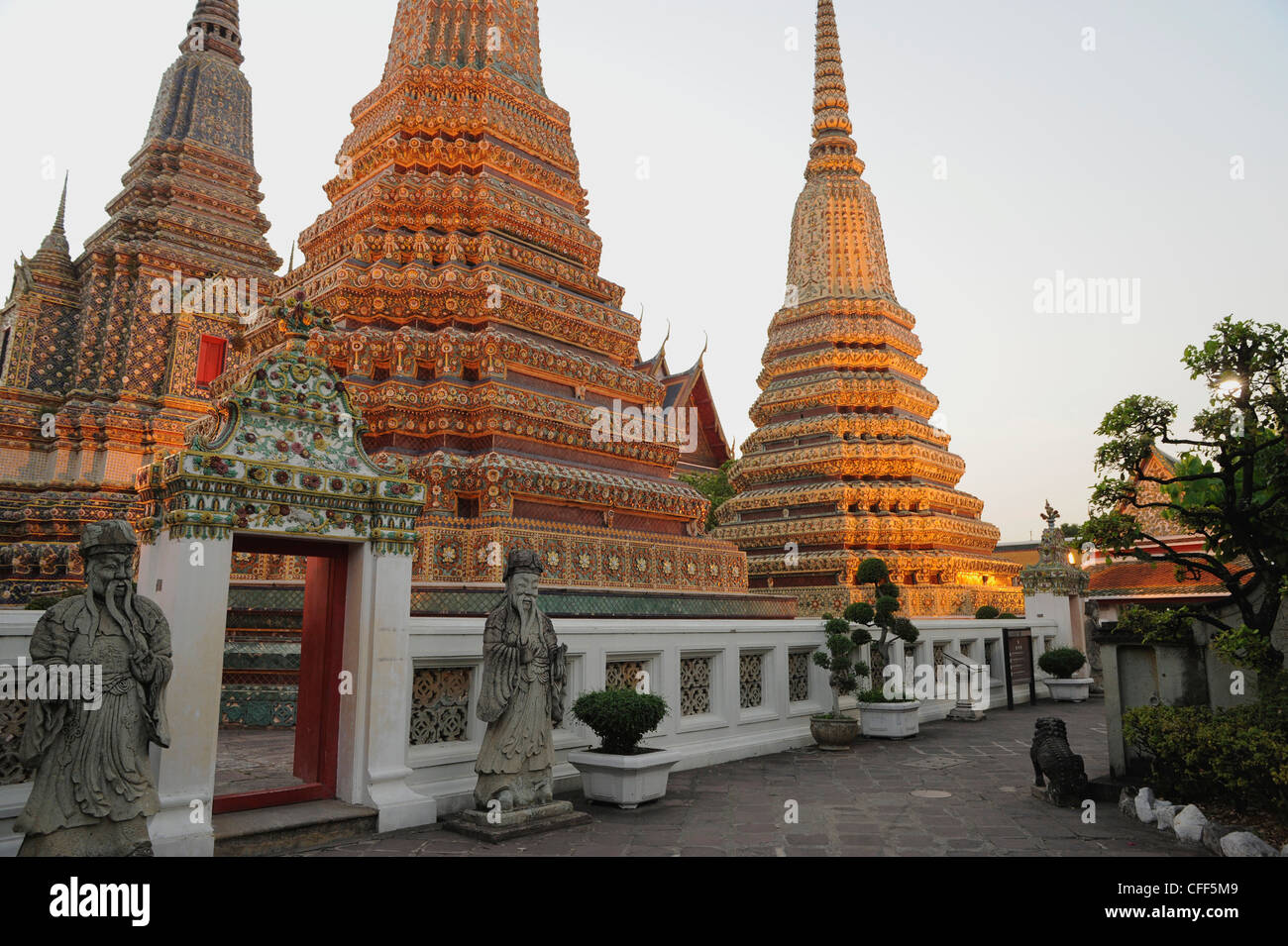 Chedis at the temple of the Reclining Buddha, Wat Pho, Bangkok, Thailand, Asia Stock Photo