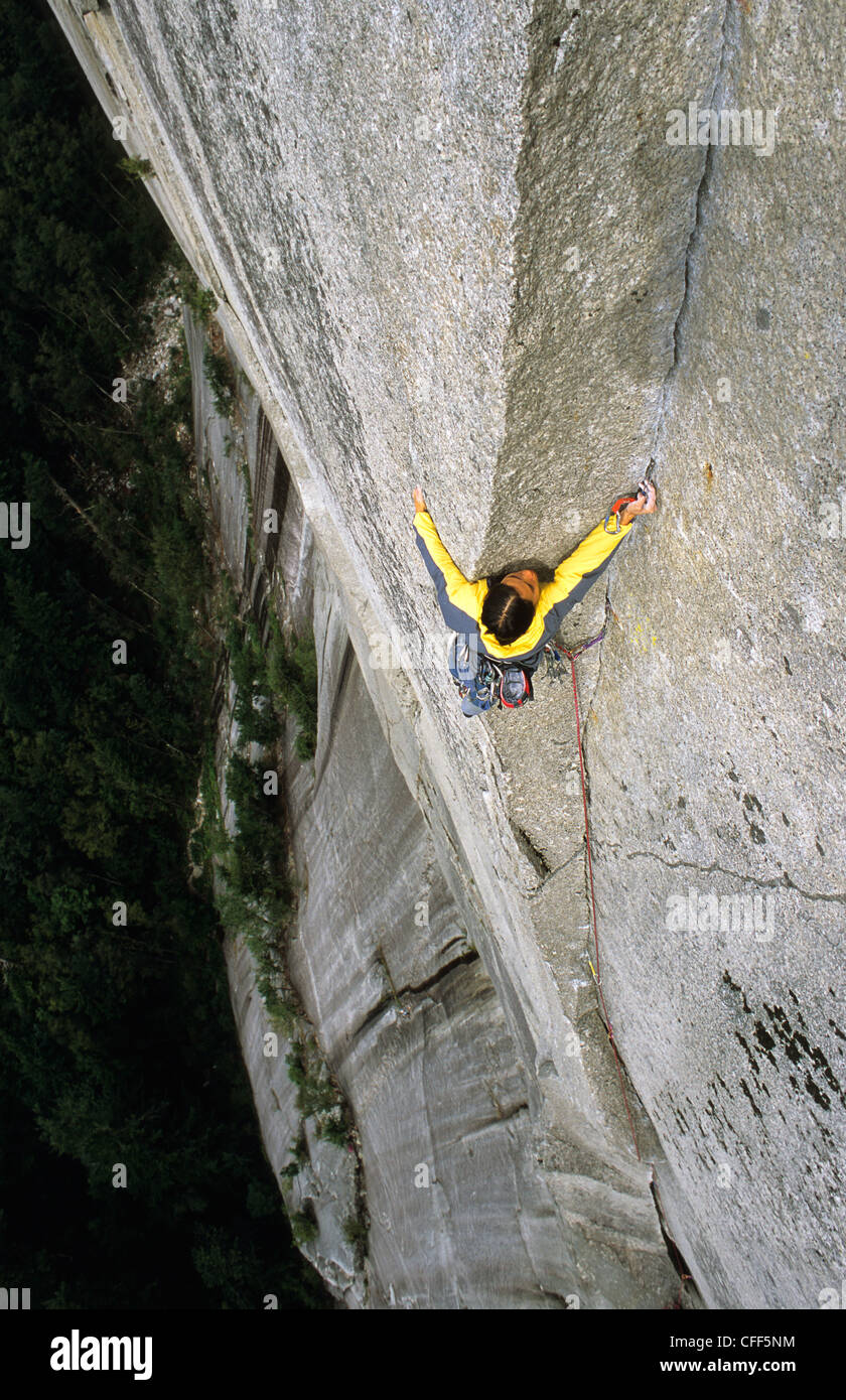 Women climbing the Sword pitch on the Grand Wall, Squamish, British
