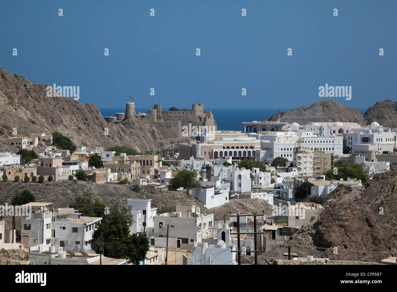Overhead of Old Muscat, Muscat, Masqat, Oman, Arabian Peninsula Stock Photo
