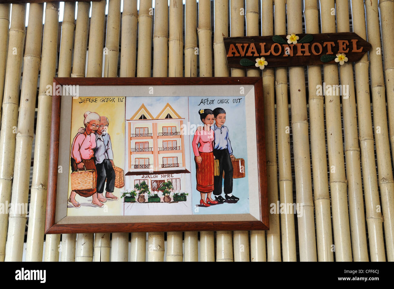 Sign On The Wall Of The Avalon Hotel Vientiane Laos Stock - 