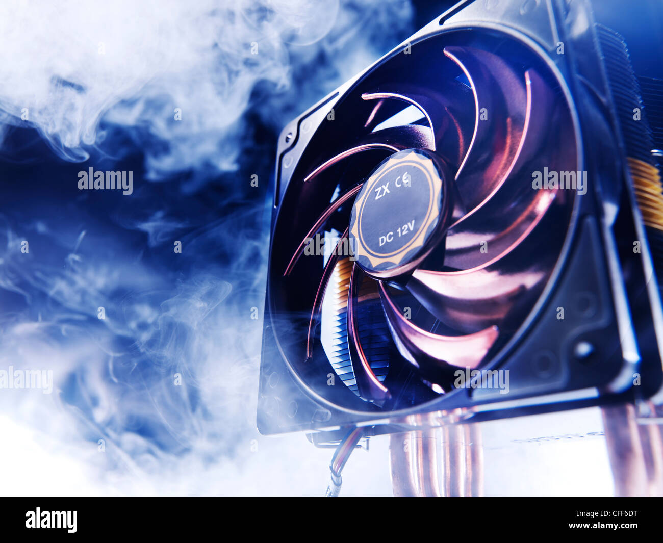 Epic pc cooling fan in dry ice smoke Stock Photo