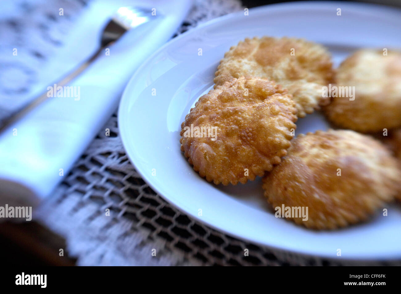Pasties on a plate in a restaurant, Brunico, Val Pusteria, Alto Adige, South Tyrol, Italy, Europe Stock Photo
